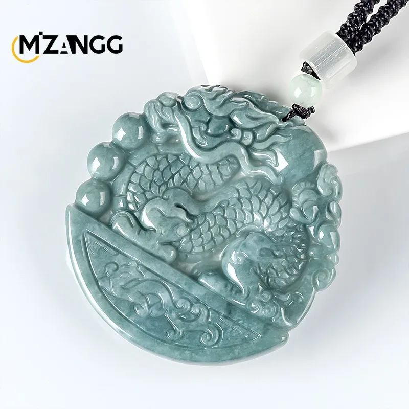 Natural Jadeite Blue Water Dragon Play Beads Charm Dragon Pendant Exquisite Carving High-grade Men and Women Jewelry Gifts