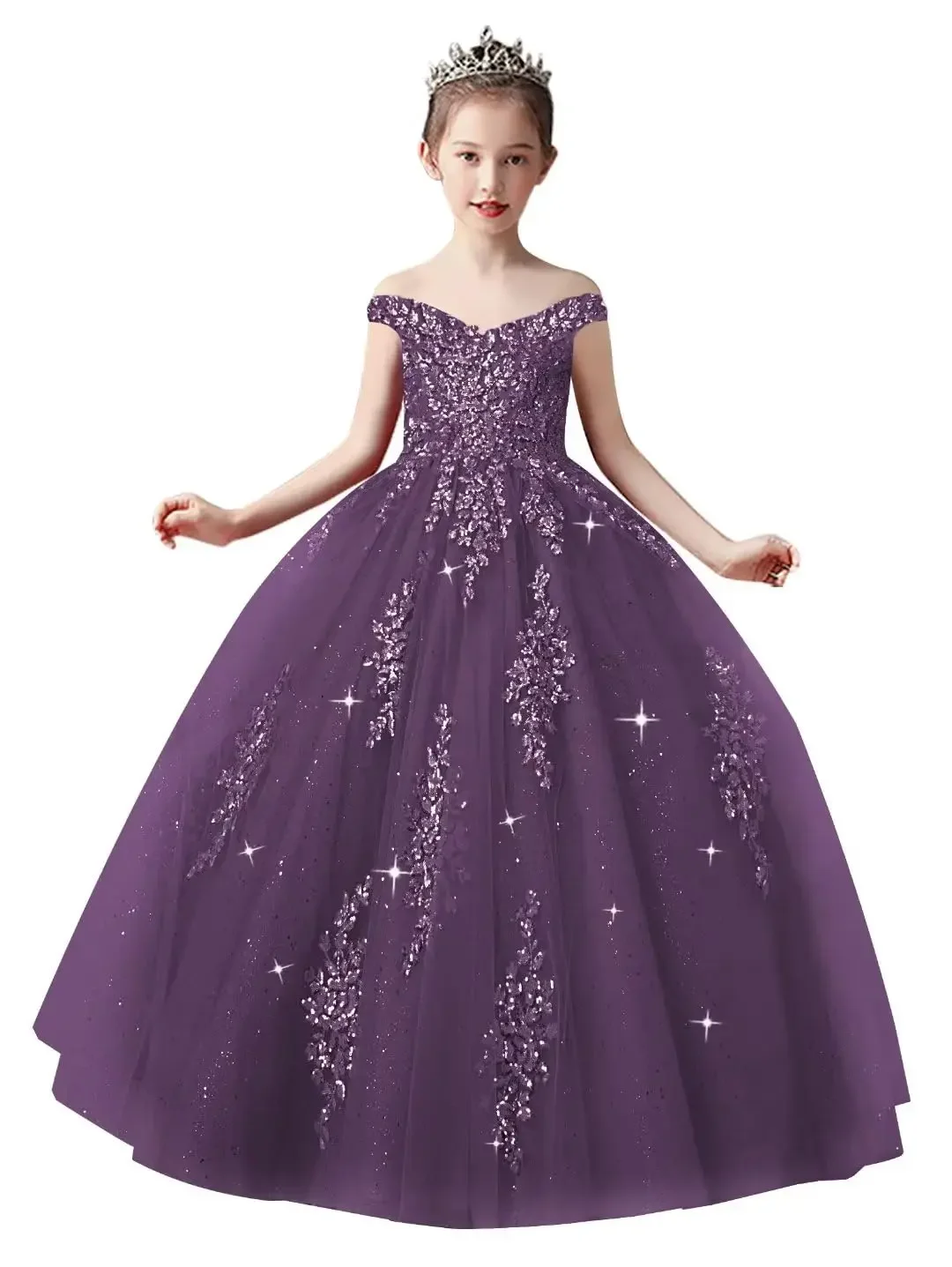

Flower Girl Dresses For Weddings Lace Applique Princess Pageant Dress Ball Gown Toddler Kids Birthday Party Gowns