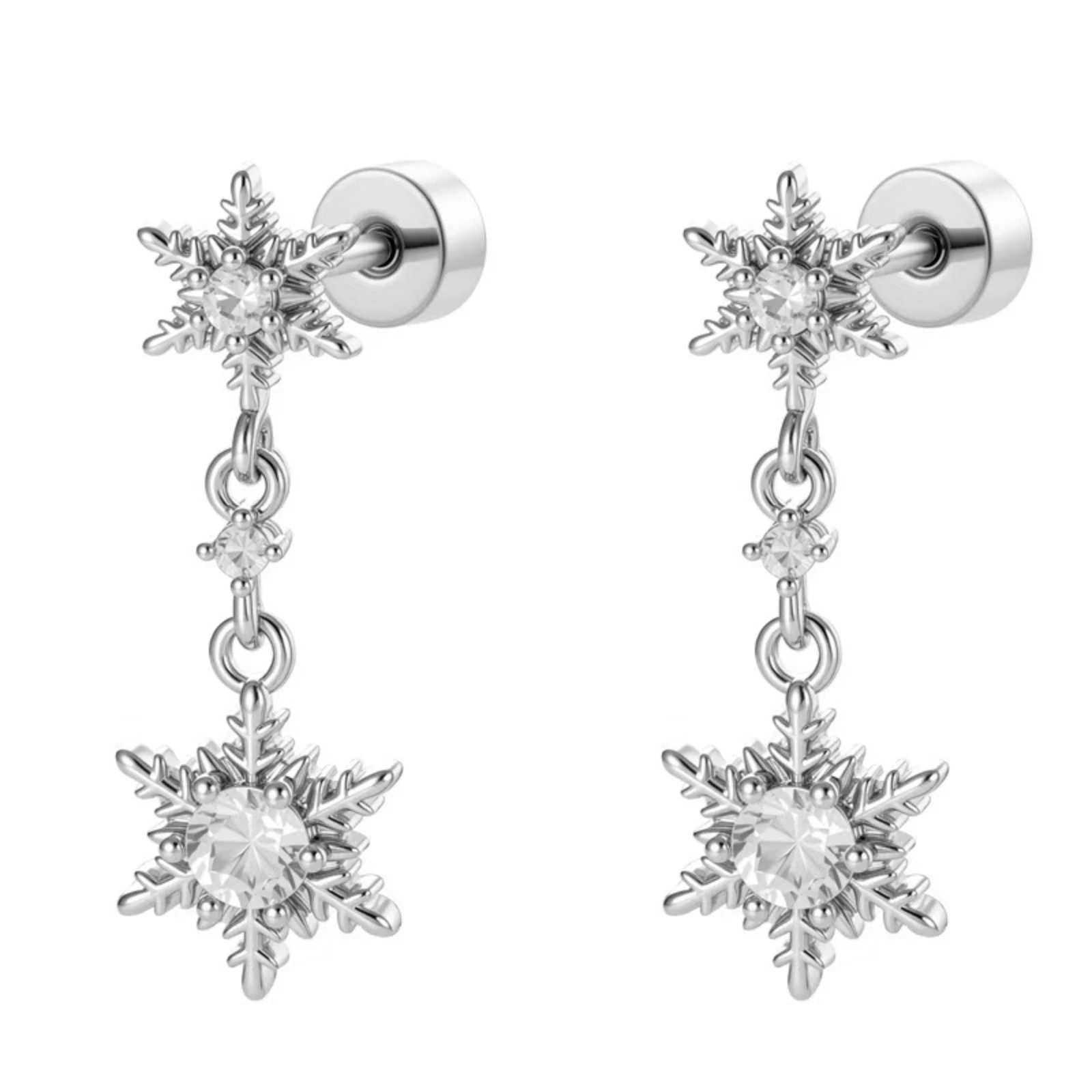 

﻿ Sparkly Zircon Snowflake Cartilage Earrings Helix Tragus Conch Piercing Stud Dangle Bar 2PCS