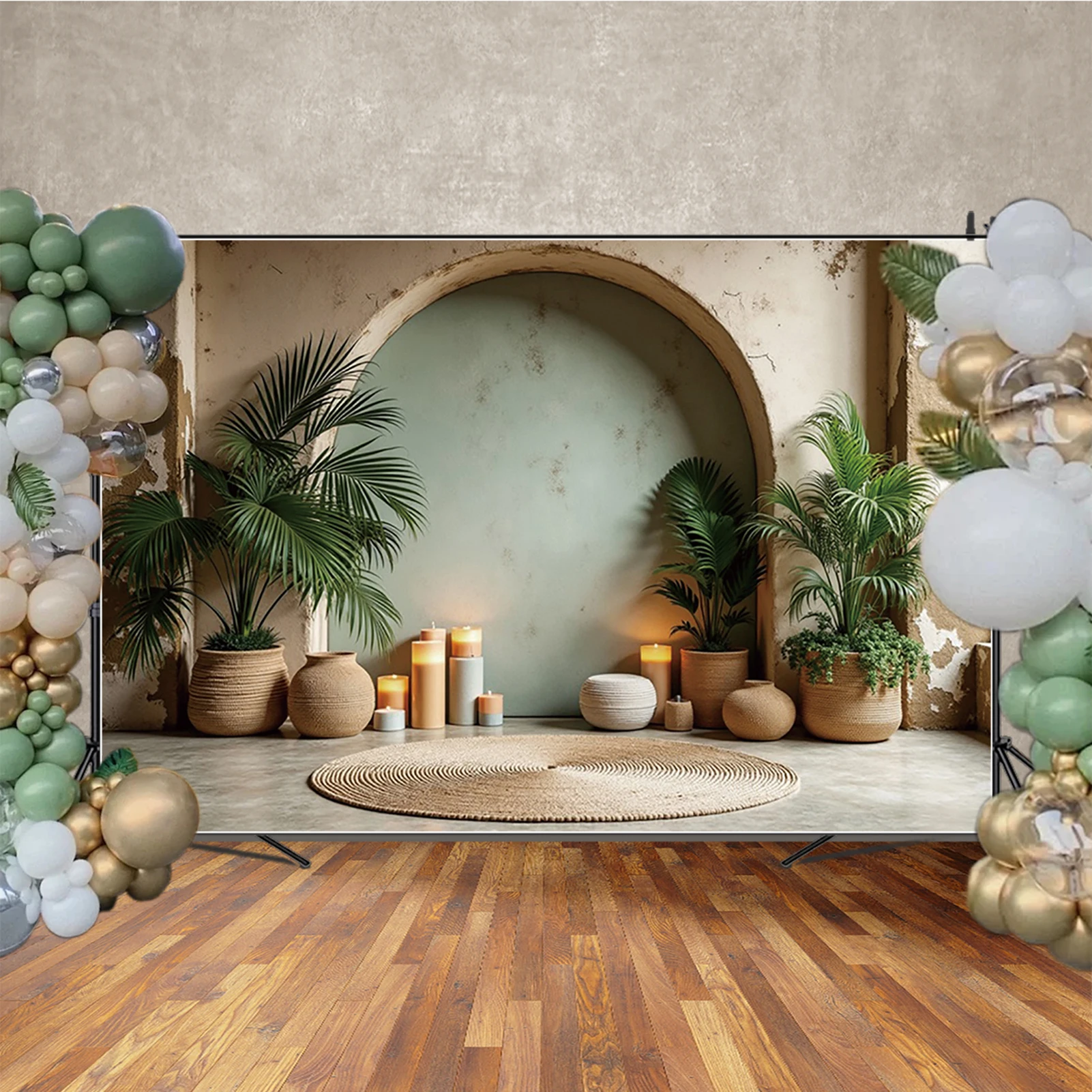 MOON.QG قوس جدار البوهيمي غرفة داخلية بامباس العشب خلفية خلفية التصوير الفوتوغرافي للأطفال النساء صورة عيد ميلاد فوتوبوث