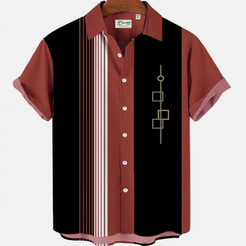 Blusa elegante a rayas para hombre, ropa con estampado a Color, bata de fútbol de manga corta, gemelos sociales informales, camisas de moda de gran