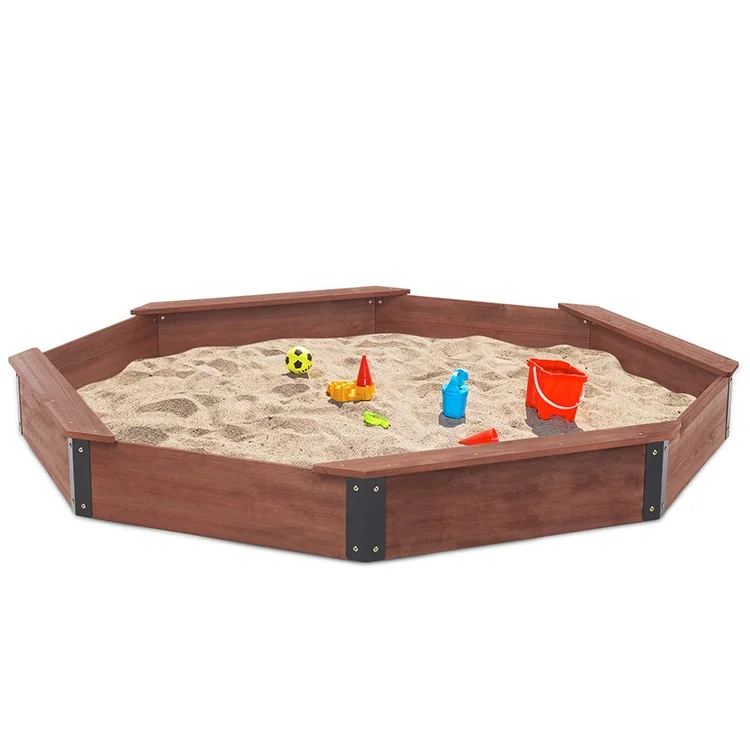 

Children's Large Wooden Sandbox Outdoor Playground Wood Octagon Sandpit with Cover Cloth for Kids