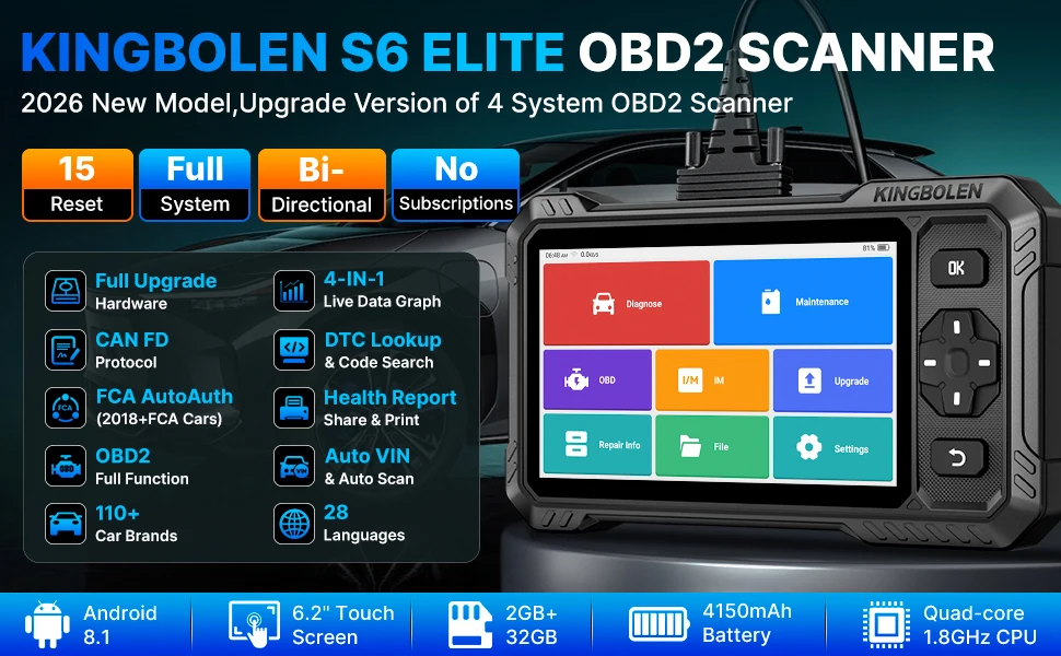 KINGBOLEN S6 ELite CAN FD All-System OBD2 Scanner Bidirektionaler Test Auto-Diagnosegerät TPMS AdBlue DPF 15 Reset Funktionen Lebenslang Kostenlos – Detail 1