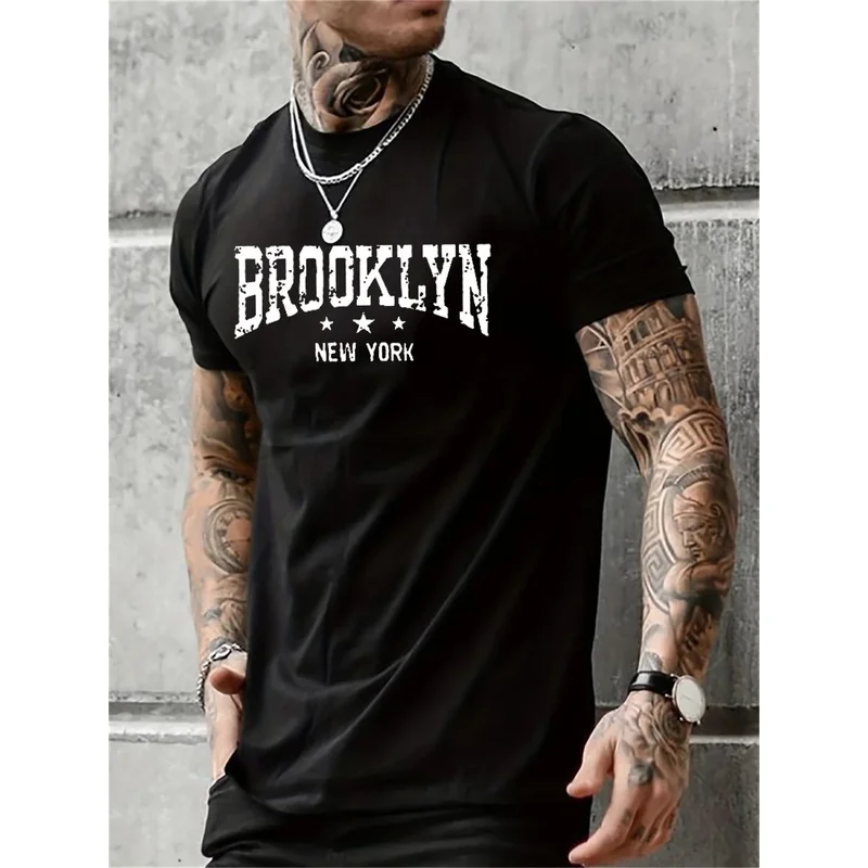 Mens Short Sleeve T Shirt Top 100 Pure Cotton Summer Casual Loose Brooklyn New York Letter Printed Comfortable Round Neck