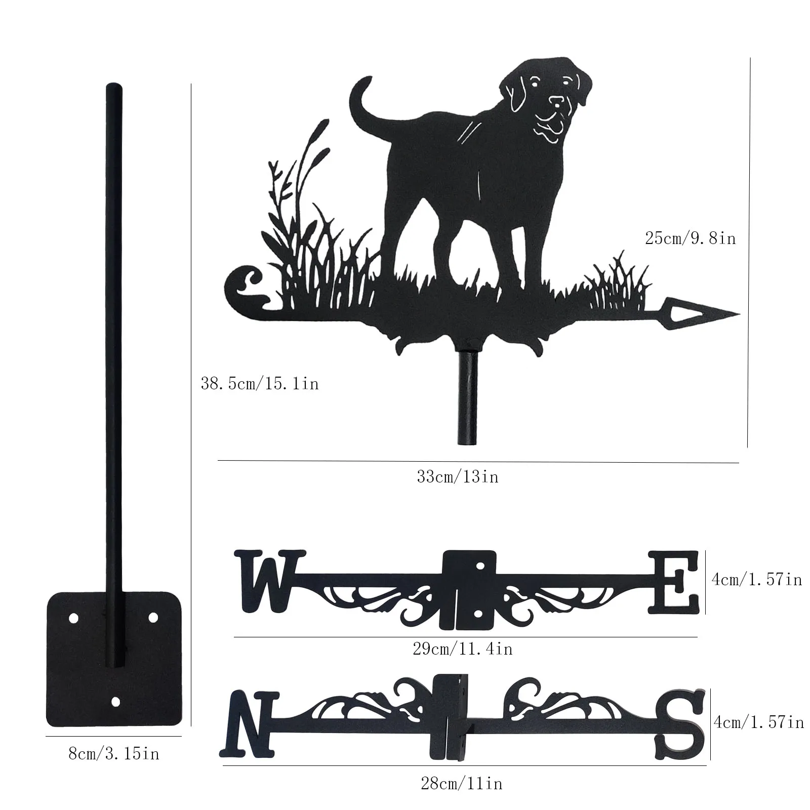 1pc Labrador Retriever Weather Vane Dog Anti-rust Outdoor Decor Craft For Roof Garden Home Fence Column Greenhouse Barn