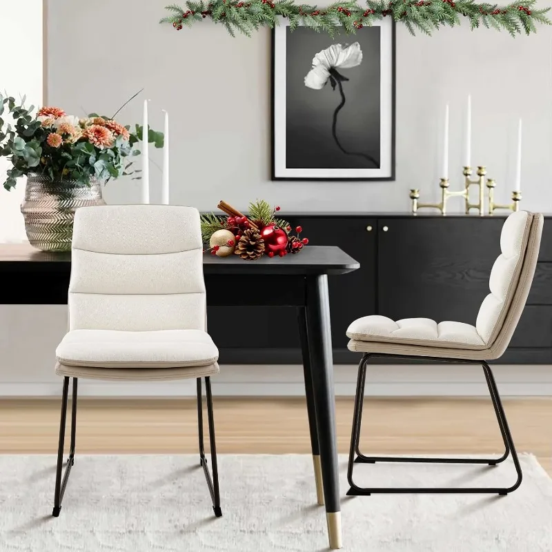 

Набор из 2 обеденных стульев COLAMY, современные стулья для столовой с обивкой из вафельной ткани, стулья из искусственной кожи с высокой задней частью