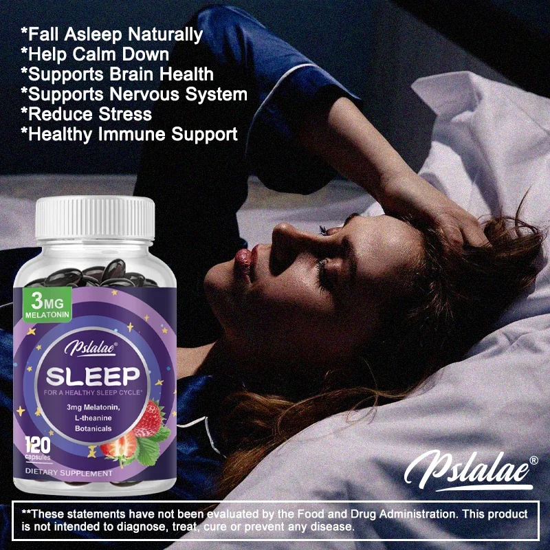 Melatonin & L-Theanine Capsules Contains 3 Mg Sleep Support Helps Calm Mind and Mind for Better, Longer Sleep Non-GMO