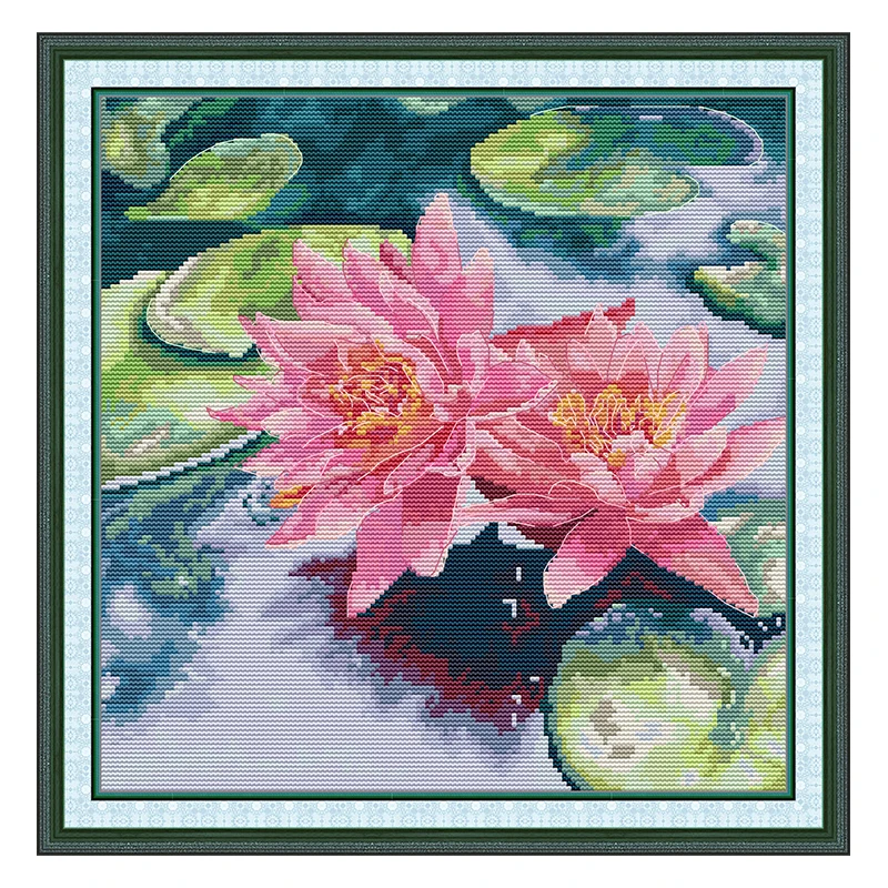 Water Lily Patterns Counted Cross Stitch Set DIY 11CT 14CT 16CT Stamped DMC Cross-stitch Kit Embroidery Needlework Home Decor