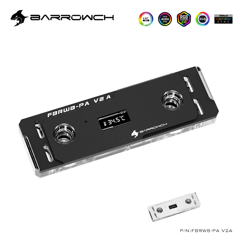 BARROWCH RAM Water Block With Thermomter Screen DDR5/4/3 Memory Cooler Armor Support 2 Or 4 Channnel Acrylic Copper,FBRWB-PA V2A