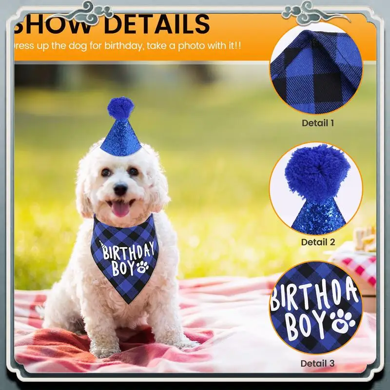 AC76-Forniture per feste di compleanno per cani, cappello di compleanno per animali domestici e set di bandana per compleanno per cani da ragazzo