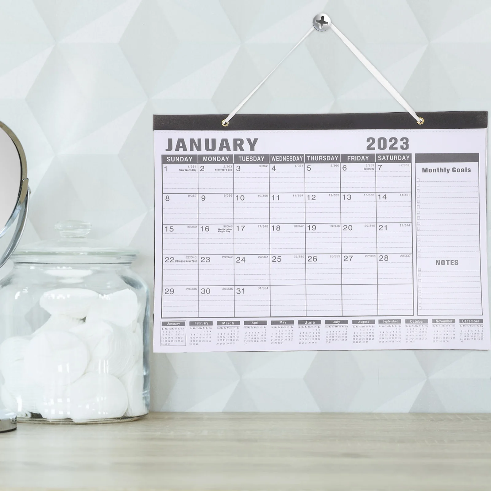 

2023 Wall Thick Paper Household Monthly Calendar Office Accessory Hanging Calendar For Home Classroom Use Simple Design Clear