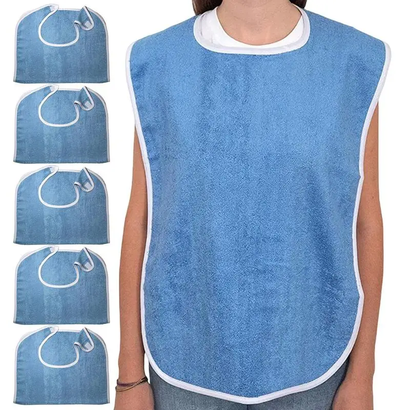 5Pcs/set Terry Cloth Adult Bibs Reusable Washable Clothing Protective Bib for Women & Men Elderly Seniors and Disabled