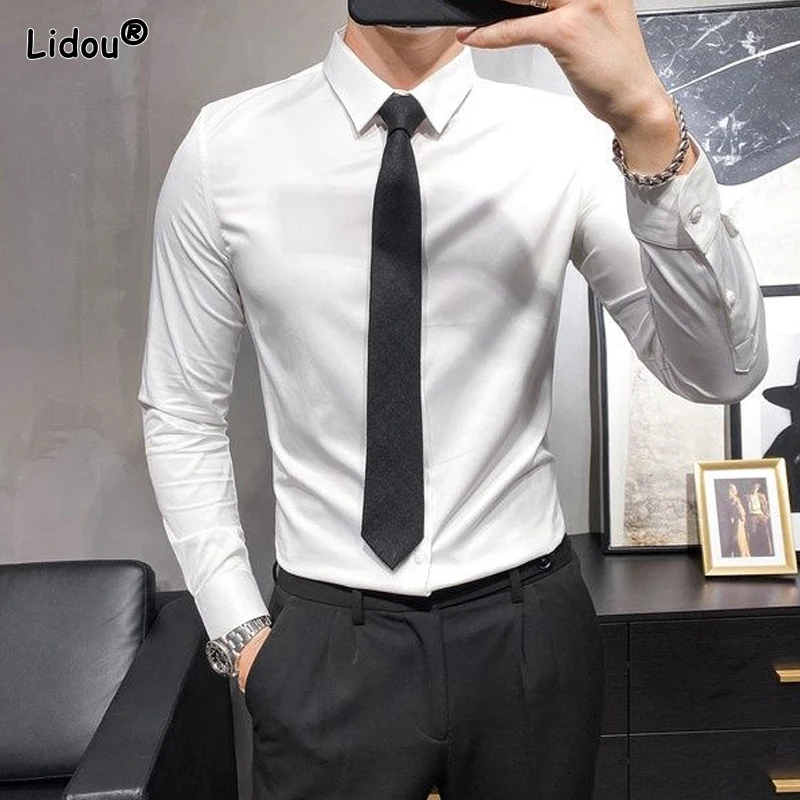 Shirts Long Sleeve Spring Summer Thin Solid Turn-down Collar Formal Business Casual Button Handsome Man New Men's Clothing 2023