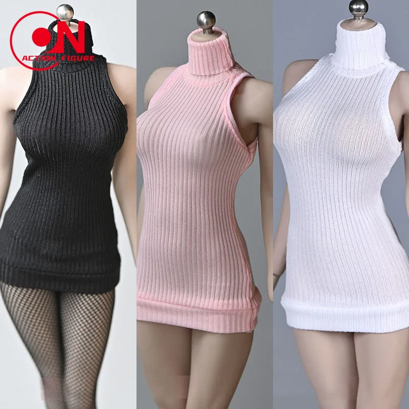 Sukienka swetrowa bez rękawów z wysokim kołnierzem w skali 1/6 dla kobiet, pasuje do figurek akcji 12'' PH TBL Soldier.