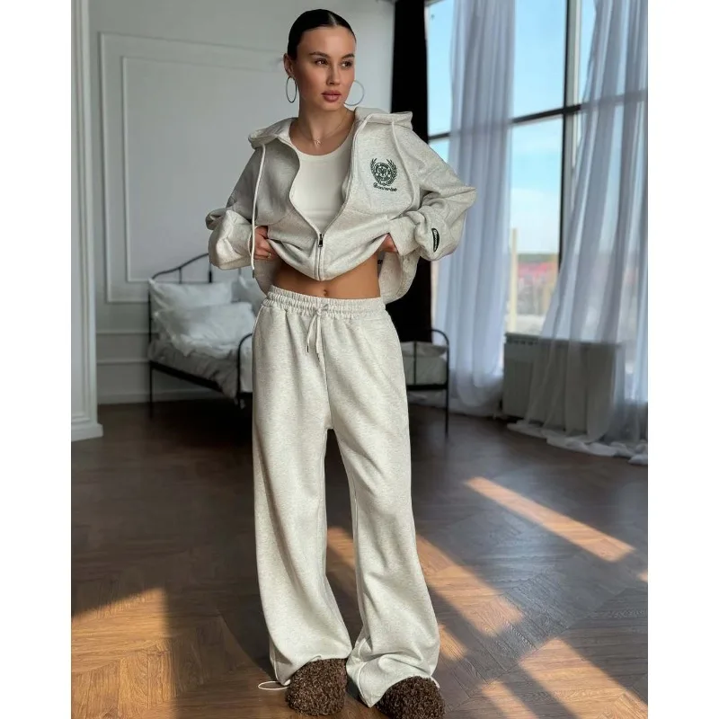 طقم مكون من قطعتين من سويت شيرت بتصميم مطرز بغطاء للرأس وملابس غير رسمية طقم ملابس رياضية للربيع والصيف موديل جديد للسيدات #6