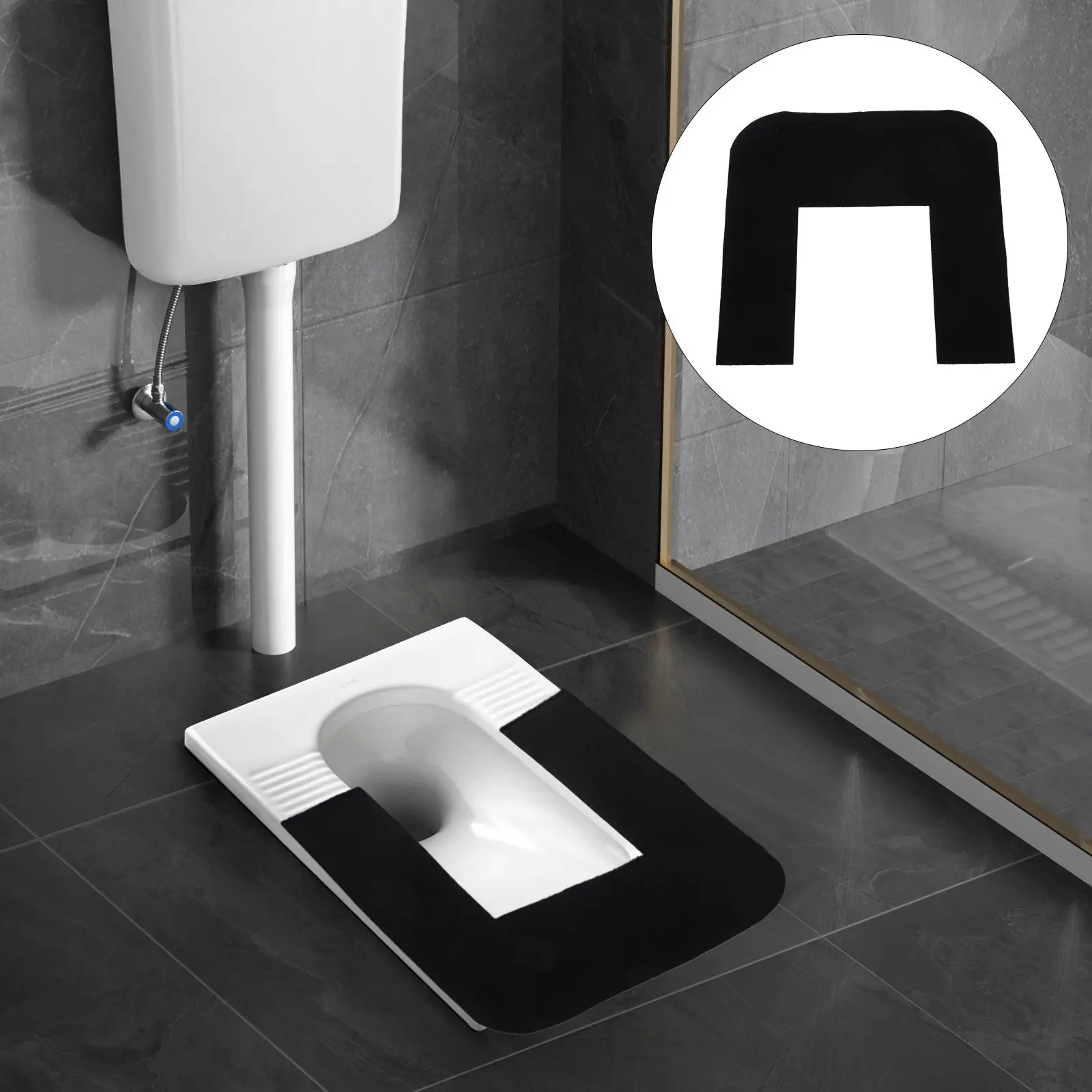 

U-Shaped Anti-Slip Toilet Mat Absorbent Urinal Floor Pad for Bathroom Splash Control Pee Guard Washable Floor Protector Black