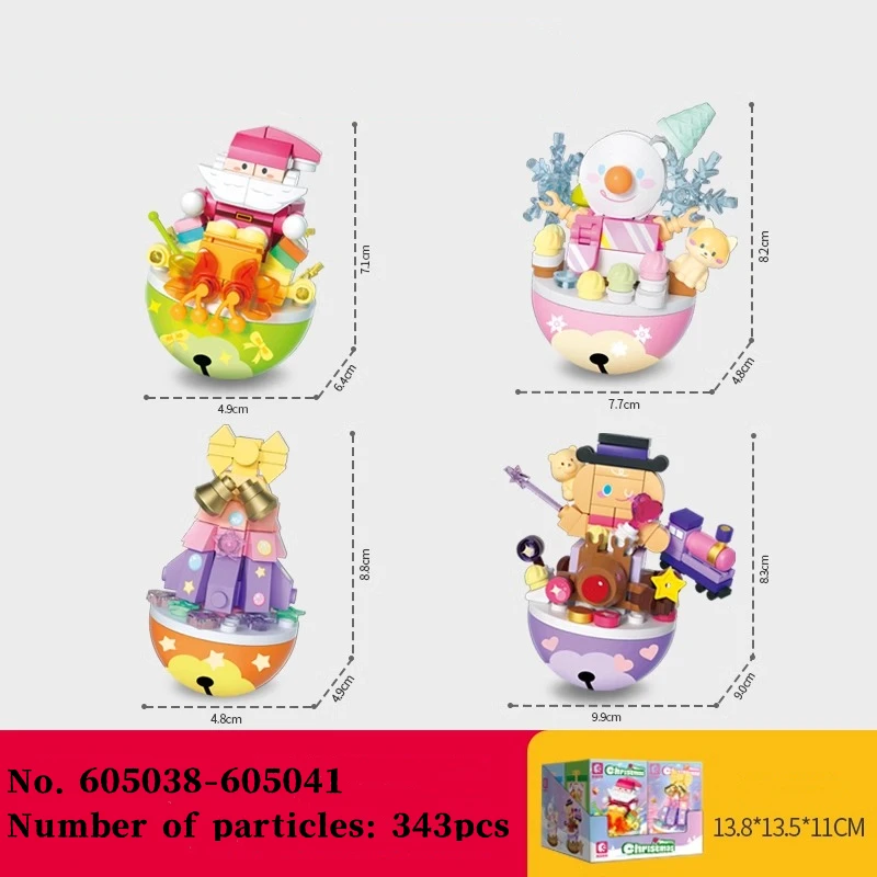 SEMBO Kawaii tumbler Building Blocks คริสต์มาสของขวัญ Gingerbread Snowman ชุดเครื่องประดับตกแต่งเด็กประกอบของเล่น