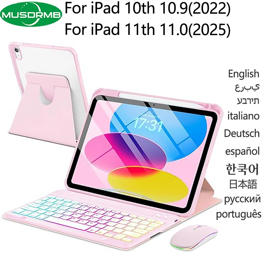 

Rotate Case Keyboard with Mouse for iPad 11th Generation A16 11.0 inch 2025 for iPad10th 10.9 2022 Detachable Wireless Pen Slot
