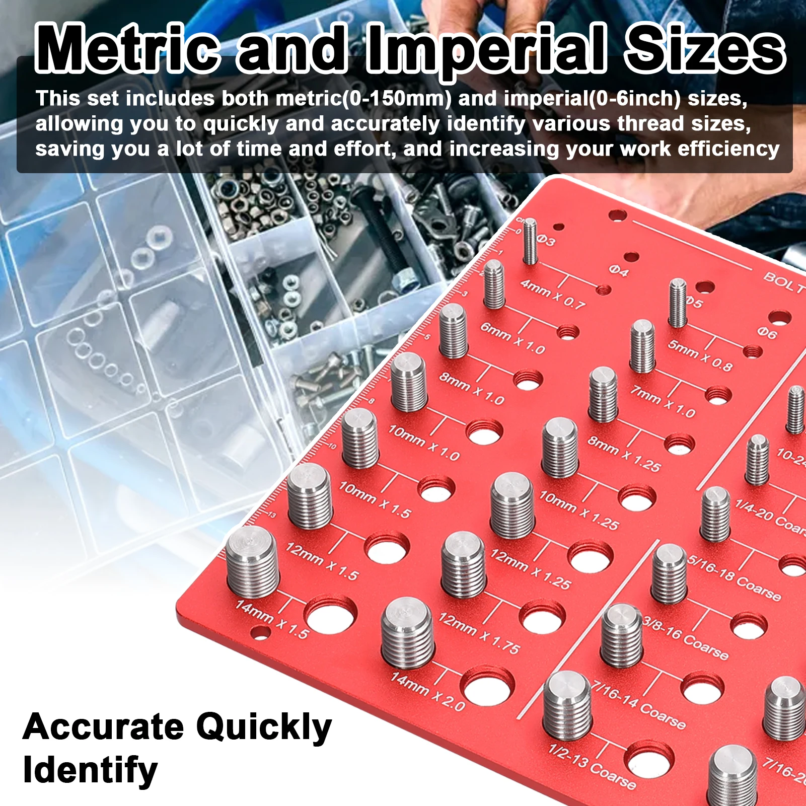 Nut and Bolt Thread Checker Set 28 Thread Identifier Gauge Inch and Metric Size Precise Screw Size and Thread Measuring Tools