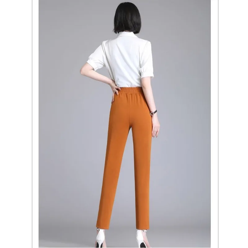 Spring Autumn New Female Casual Trousers Office Lady All-match Woman Slim Pencil Pants Korean Fashion Elastic High Waist Pockets