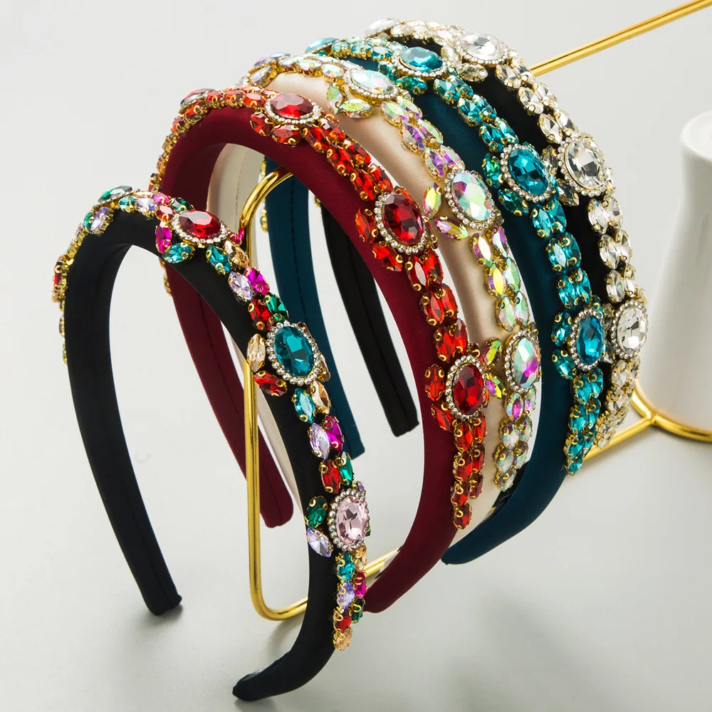 

Baroque Rhinestone Headbands Thin Hairband with Beaded Hair Ties Colorful Crystal Head Band Party Hair Hoop Jewelry for Women