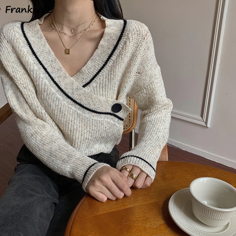 Cropped Cardigan Women Loose Languid Knitwear Autumn Office Lady Single Button Popular Stylish Casual Daily All-match Simple