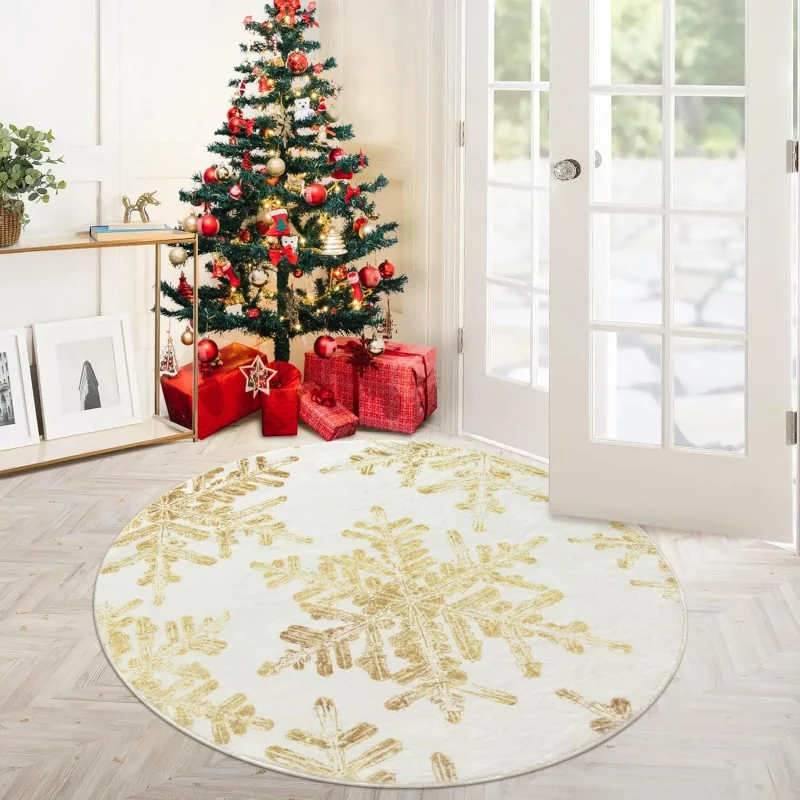 

Christmas circular carpet snowflake floor mat bedroom kitchen flannel holiday decoration 60X60cm