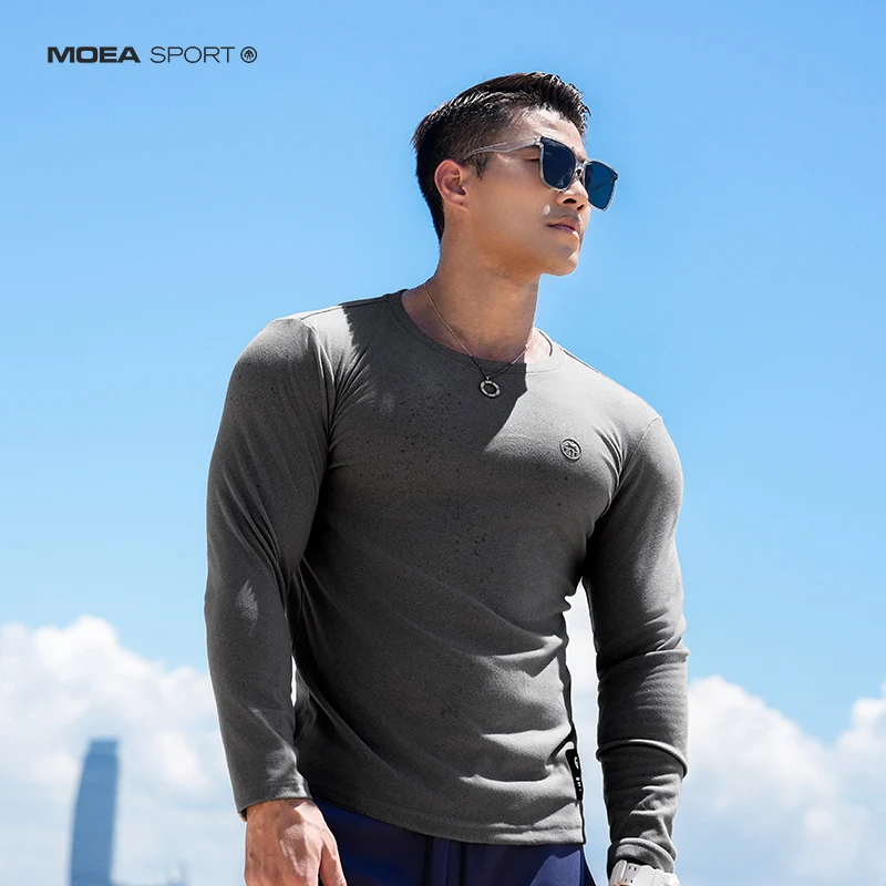 Men's Long-sleeved Double-sided Velvet T-shirt Solid Color Fitness Bottoming Shirt Spring Autumn