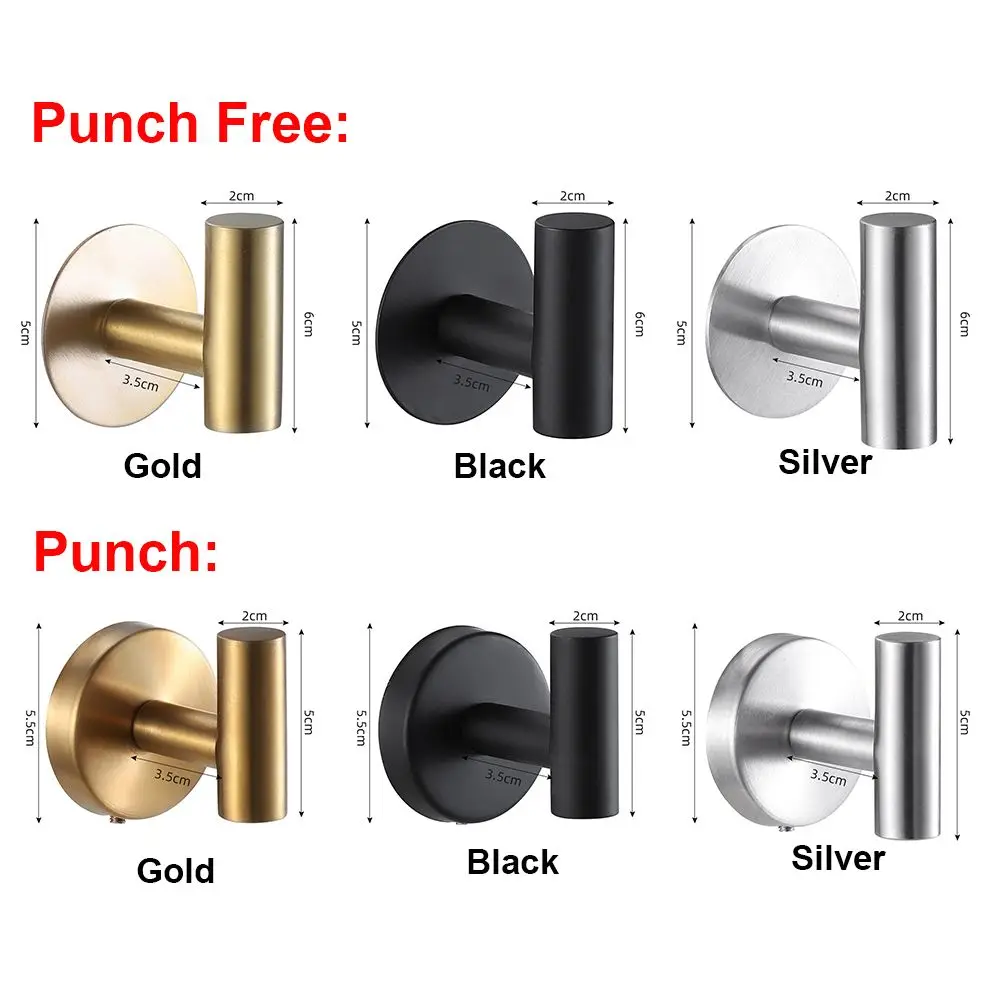 304 Stainless Steel Hanging Rack Self-Adhesive Keys Holder Bathroom&Kitchen Wall Hanger Robe Hook Decor Hook For Clothes Bag Hat