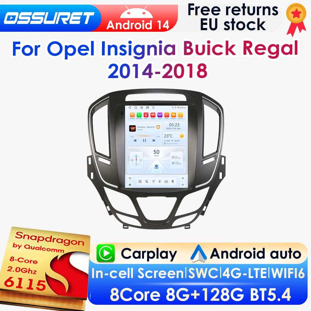 2Din 9,7-Zoll-Vertikalbildschirm Android 14 Autoradio für Opel Insignia Buick Regal 2014 - 2018 Auto-Multimedia-GPS-Player Wireless Carplay Android Auto 4G DSP BT Mirror Link SWC 360-Kamera Autoradio