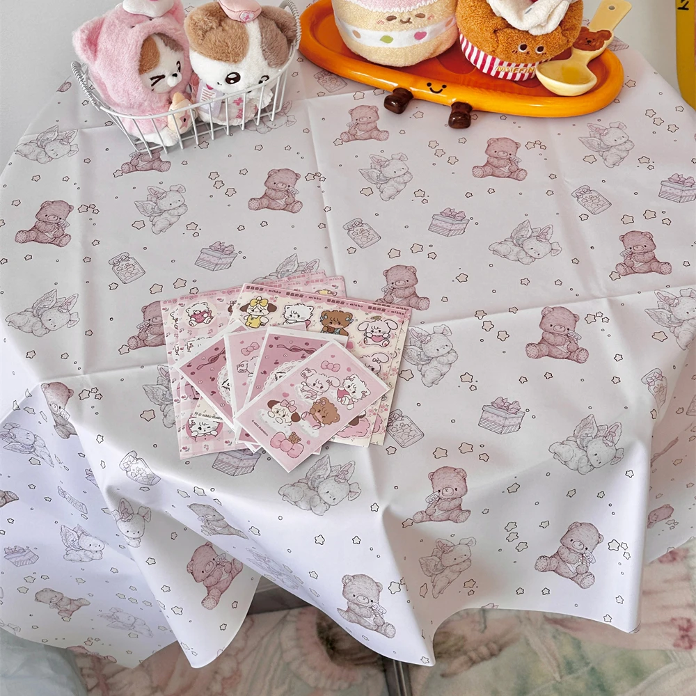 Household Living Room Tablecloth Waterproof And Oil-proof Disable Tablecloth Cartoon Printed Bear Heat-insulating Tablecloth