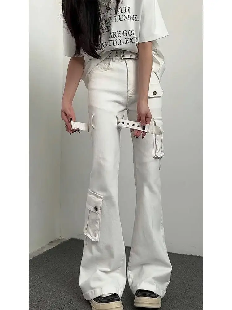 

Cleanfit White Workwear Denim Jeans Men's Style High Street Vibe Pants Slim Straight Leg Micro Flared Legs Casual Summer Jeans