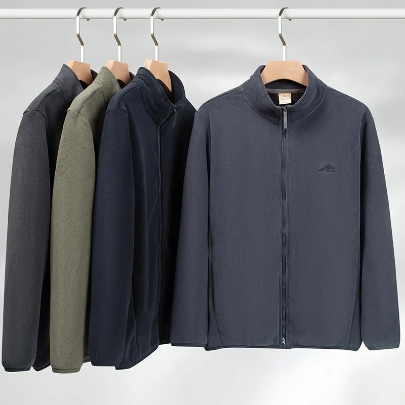 

Мужская флисовая куртка премиум-класса с воротником-стойкой, зимнее пальто на толстой подкладке, уличное повседневное деловое пальто на молнии M-4XL 2025