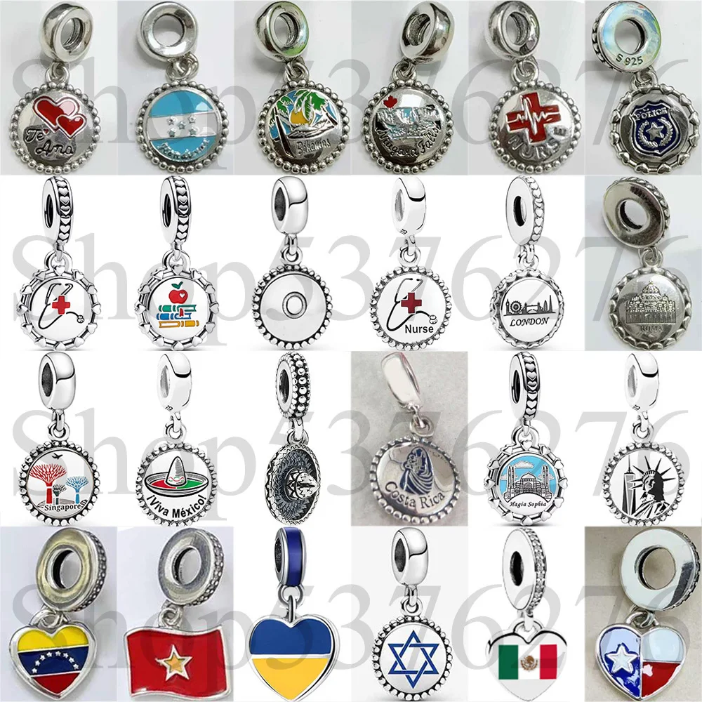 

Бусина из стерлингового серебра 925 пробы Viva Мексика Коста-Рика Сингапур Путешествие Висячие Подвески Для Модных Женщин Браслет Подарок DIY Ювелирные Изделия