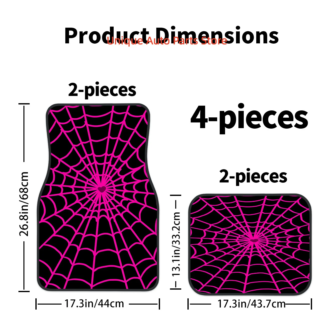 A Set of Four Pink Spider Web Printed Car Mats, Front And Rear Carpets, Suitable for Stylish Car Interior Protection for Cars, T view 2