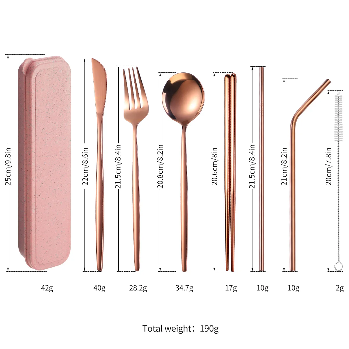 

Portable Tableware Set of 7 Pieces, Chopsticks, Straws, Knives and Forks, Spoons, Outdoor Tableware.