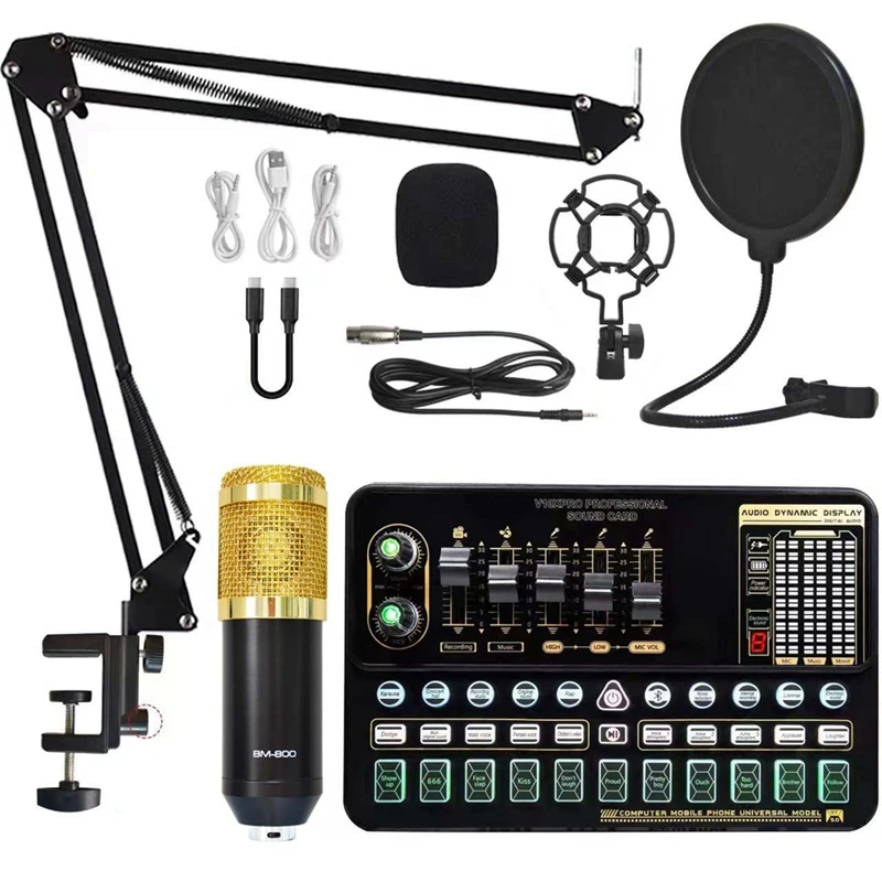 

Podcast Equipment Bundle Live Sound Card Variant Bm800 Microphone Complete Set Of Live Broadcasting Accessories