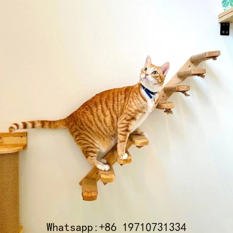 

Cat Climbing Stairs Wall Mounted Steps Made of Wood and Sisal Rope Scratching Ladder Pet Furniture for Indoor Cats Playing Sleep
