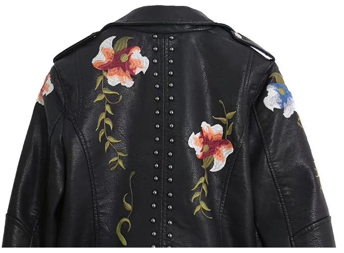 Chaqueta de cuero estampada para mujer, abrigo de piel suave, solapa, Estilo Vintage, negro, Punk, nueva tendencia, 2024