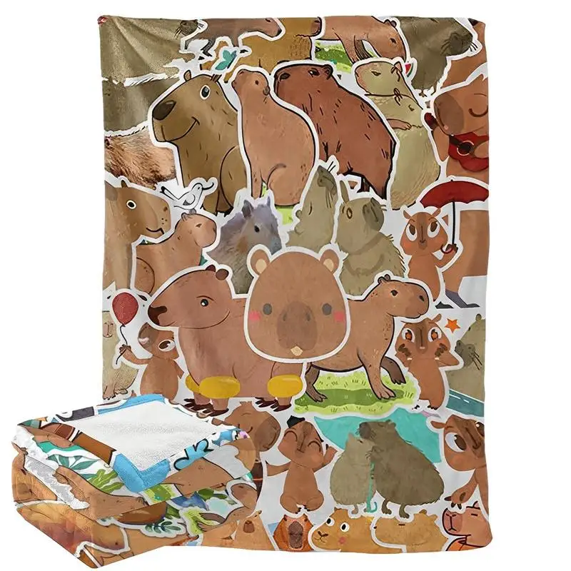 Capybara Throw Blanket Cute Capybara Animal Blankets Soft Flannel Cozy Throws Lightweight Silky Capybara Blanket For Travel Bed