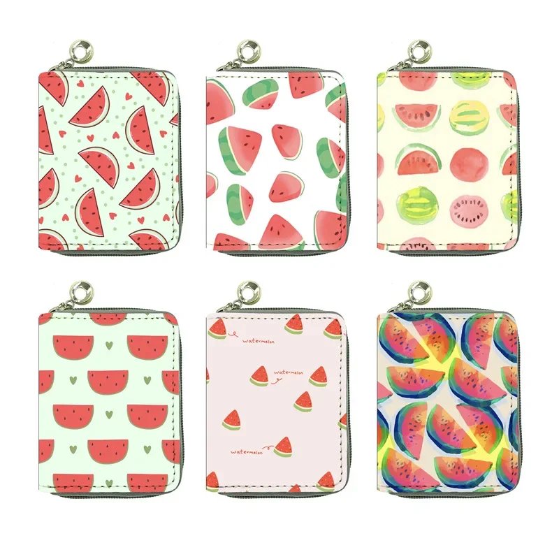 Cute Fruit Short Wallets for Women Ice Cream Cake Girl Mini Zipper Money Coin Purses Card Holder PU Leather Clutch Bag