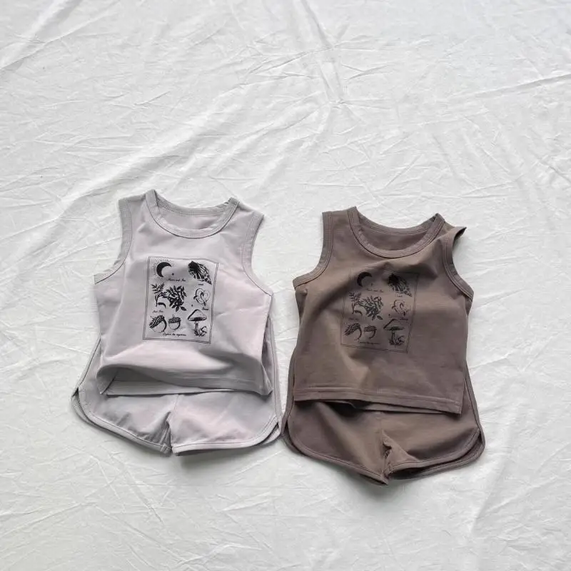 2026 Summer New Baby Sleeveless Clothes Set Infant Girls Cartoon Print Vest + Shorts 2pcs Suit Toddler Girls Thin Cotton Outfits