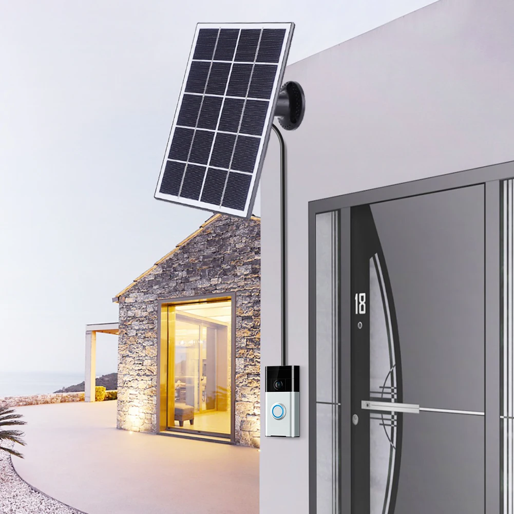 لوحة شمسية 20 وات لجرس الباب الدائري 360 °   قابل للتعديل جدار جبل لوحة للطاقة الشمسية شاحن لوحة شحن الطاقة الشمسية لجرس باب يتضمن شاشة عرض فيديو 4