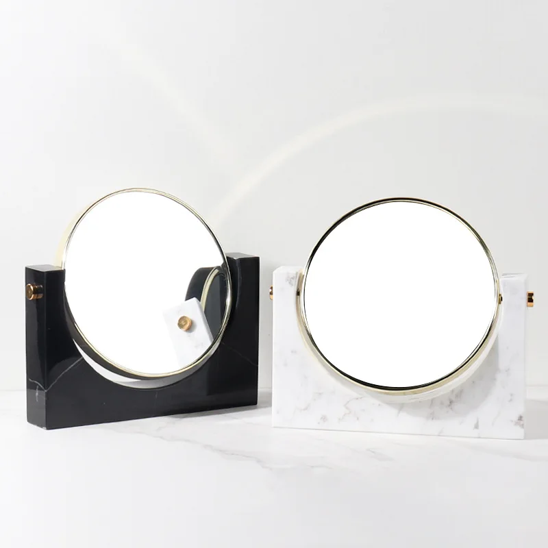 Natural marble makeup mirror desktop mirror bedroom circular double-sided rotating princess dressing mirror stone handicraft