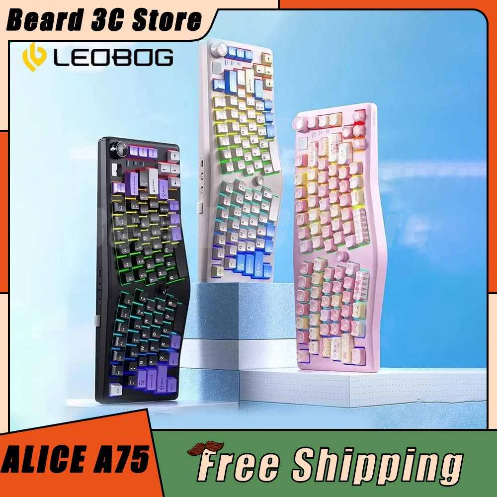 

Новая Механическая клавиатура LEOBOG ALICE A75, беспроводная многофункциональная клавиатура с тремя режимами, RGB, индивидуальная эргономичная игровая клавиатура для ПК