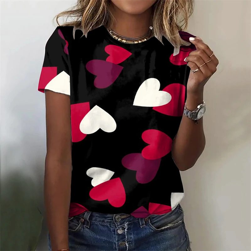 Summer Women's T-shirts Clothing Kawaii Heart Figure 3D Printed T Shirt For Women Casual Loose Oversized T-shirt Ropa De Mujer