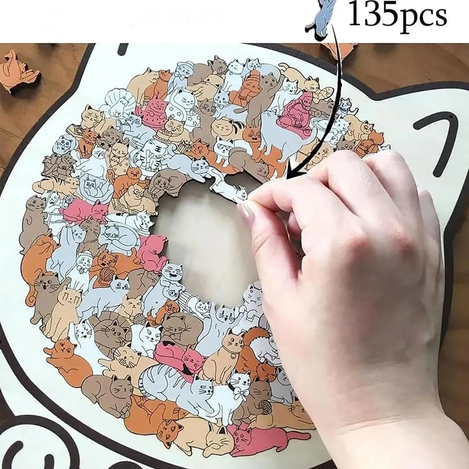 135-Piece MorandiColored Cat Shaped Wooden Jigsaw Puzzle Wood Challenging Jigsaw Puzzles Kids Gifts For Cat Lovers