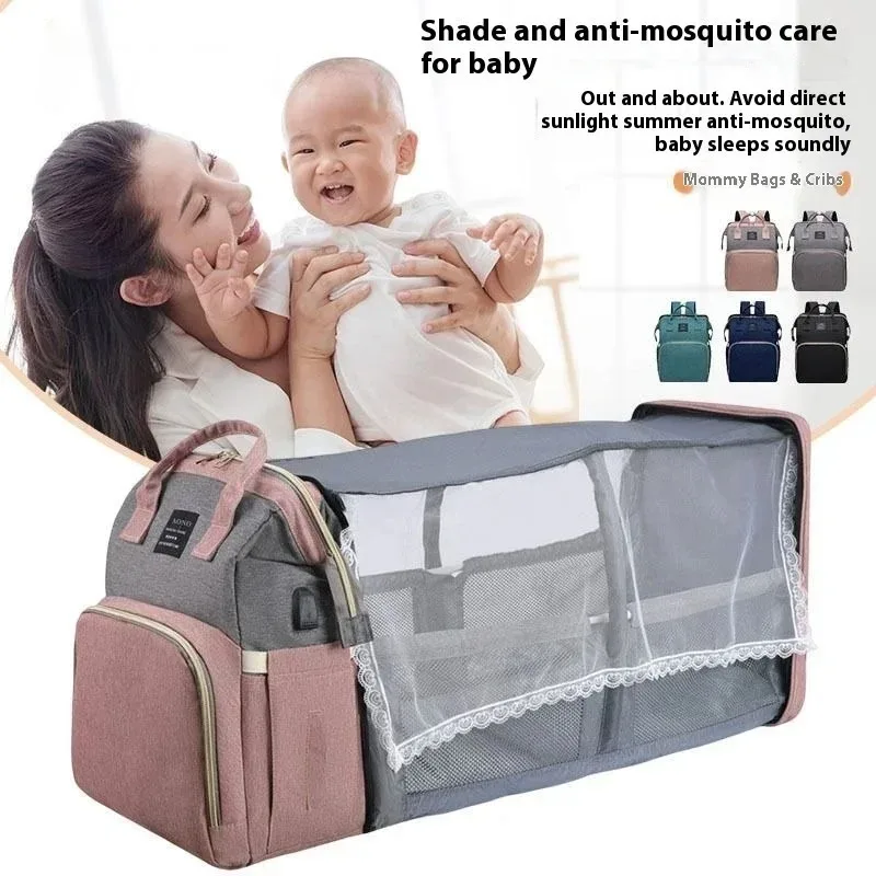 

Portable Crib Large Capacity Travel Bag Activity Nappy Bag 3 in 1 Shoulder Mum Bag Lightweight Folding Mummy Bag