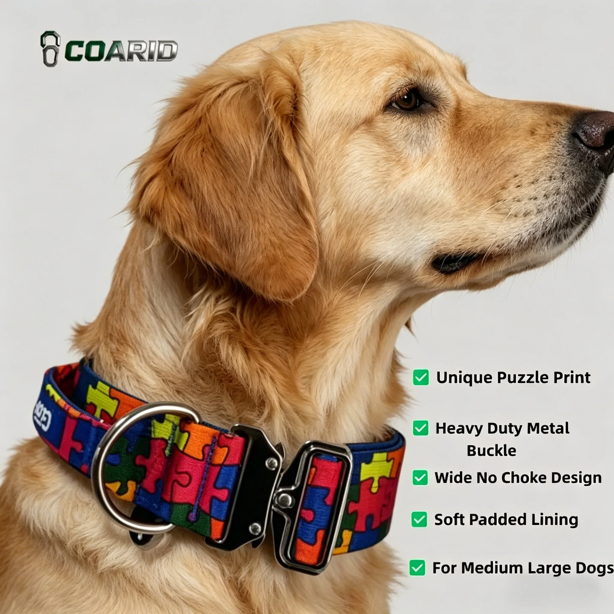

Durable Puzzle Pattern Dog Collar, Thick Nylon Pet Collar with Heavy Duty Metal Buckle, Adjustable for Small Medium Dogs