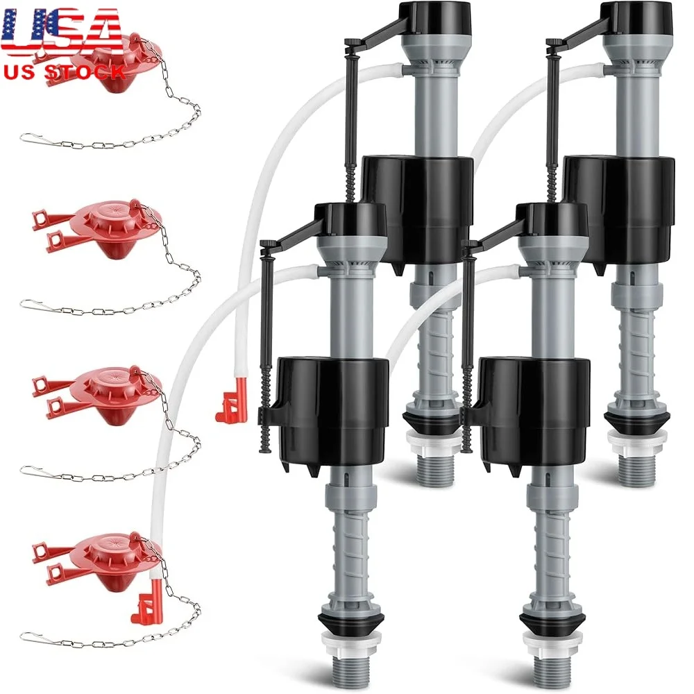 

4 Sets Toilet Fill Valve Flapper Replacement Kit Universal Flusher High-Performance Durable Water Efficient Easy Install Silent